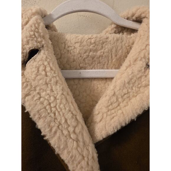 Vtg 70s Montoro Suede Faux Sherling Hooded Jacket Brown Betty Rose M Retro - Picture 8 of 11